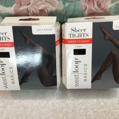 WestLoop Basics Sheer Tights Sheer To Waist 2 Pairs Color Black Size S-2 Boxes